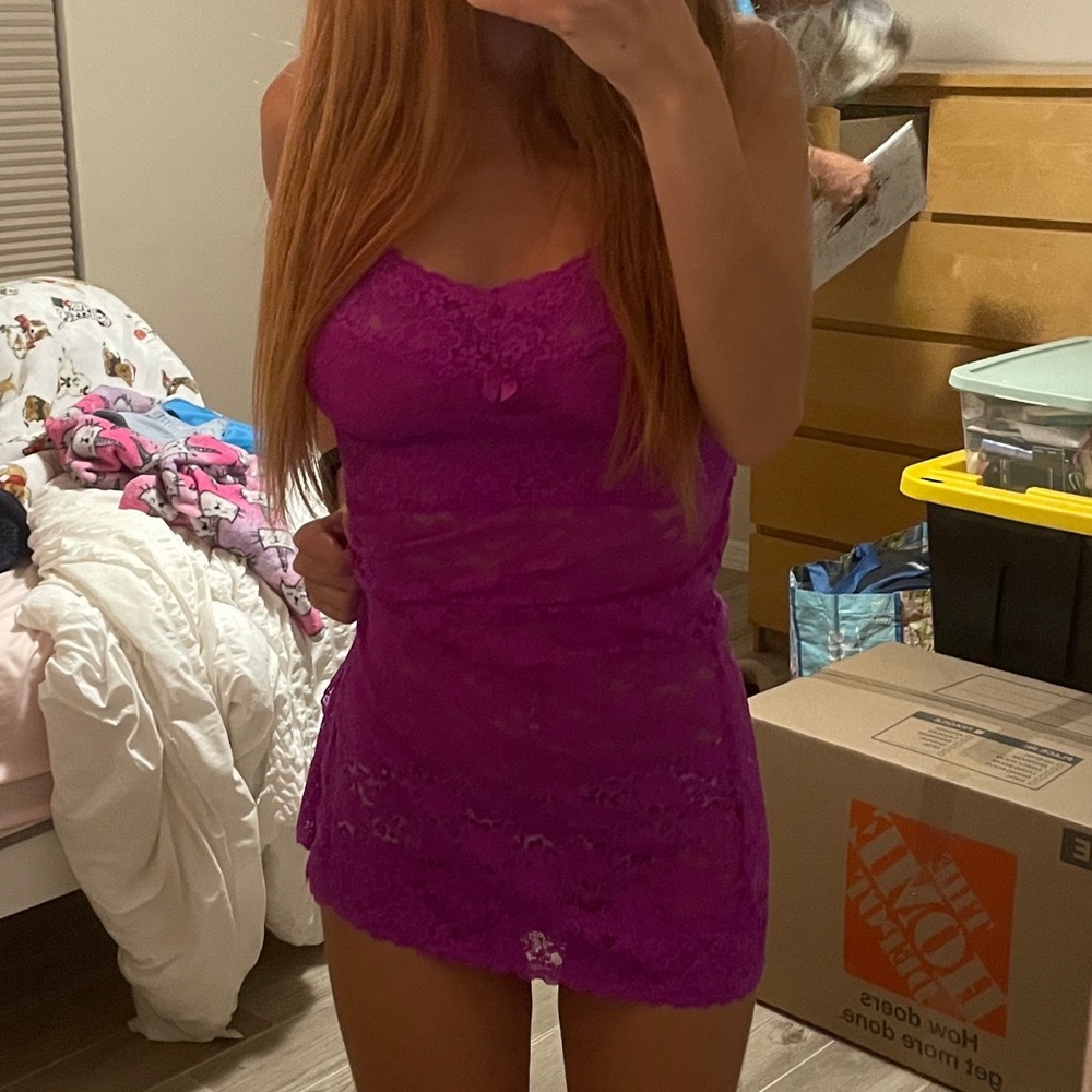 Magenta Lace Slip Dress
